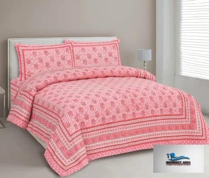 3001-Hometrade India-Standard King Size (90*108 Inches)-Buy Pure Cotton Jaipuri Printed Flat King Size Double Bedsheet With 2 Matching Pillow Cover