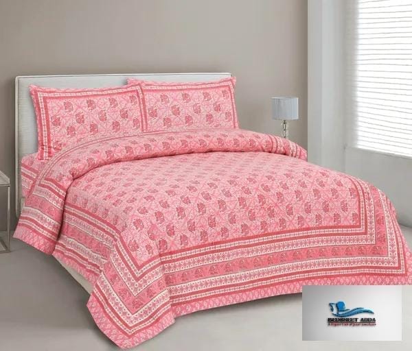 3001-Hometrade India-Standard King Size (90*108 Inches)-Buy Pure Cotton Jaipuri Printed Flat King Size Double Bedsheet With 2 Matching Pillow Cover