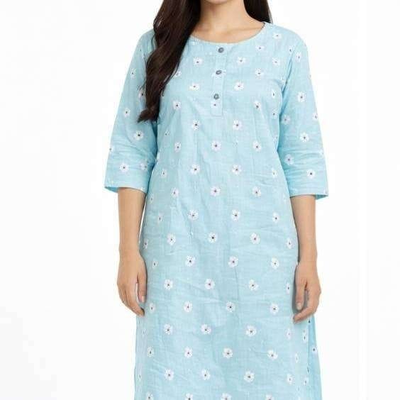 Premium Light Blue Cotton Kurti for Women Comfort Wear
