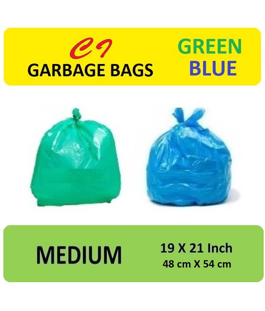 C-I - 4 Packs Medium Disposable Garbage Bags for Wet and Dry Waste (60 Pcs Blue and 60 pcs Green) -2 Packs Each