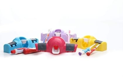 DHRUVINSRI Home and Bathroom Toothpaste Dispenser/Squeezer with 4 Sets of Plastic Toothbrush Holder