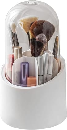 360 Degree Makeup Brush Holder White, Rotating Organizer, Durable, Space-Saving, Stylish Storage for Brushes, Cosmetics, and Beauty Tools