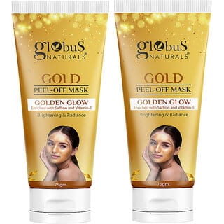 Globus Naturals Gold Peel Off Mask For Golden Glow Enriched with Saffron  VitaminE Brightening  Radiance Suitable For All Skin Types 75 g Pack Of 2