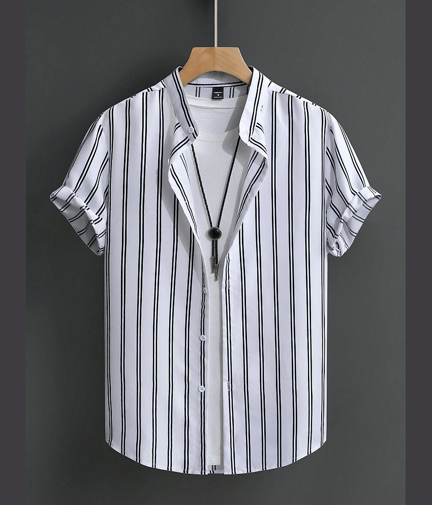 AAPSKA Poly Cotton Regular Fit Striped Half Sleeves Men's Casual Shirt - White ( Pack of 1 )