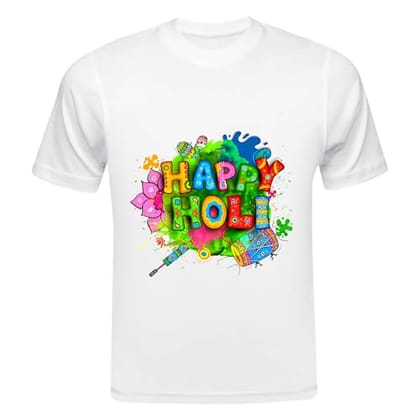 TERA MERA GIFT, Happy Holi Festival T-Shirt, White Polyester, Round Neck, Short Sleeve, Unisex