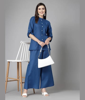 Stylum Women Solid Shirt With Palazzos Co-Ord Set ( Blue )