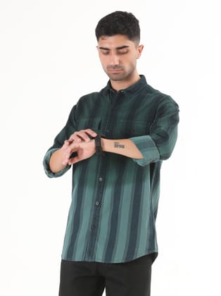 Emerald Green Shaded Stripes Shirt-S / Light Green