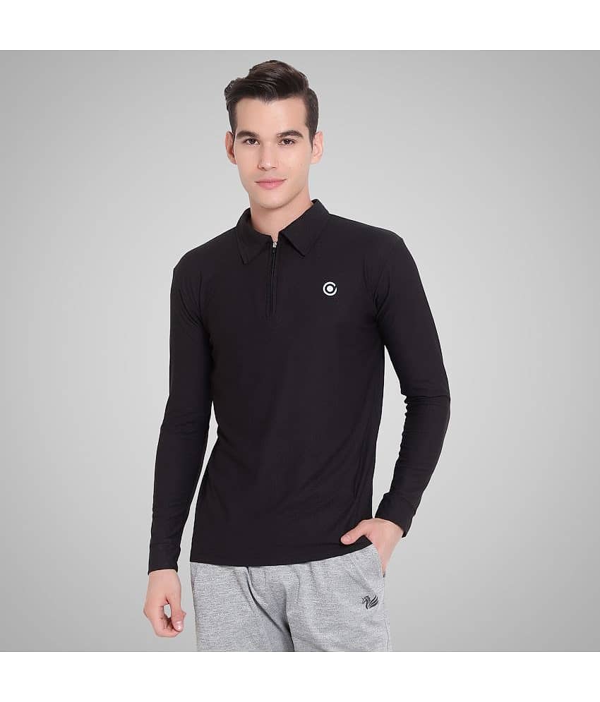 Diaz Pack of 1 Polyester Regular Fit Solid Full Sleeves Men's Polo T Shirt ( Black )