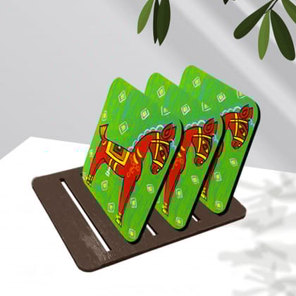 Kalighat Art on Square Tea Coasters with Stand DIY Kit by Penkraft