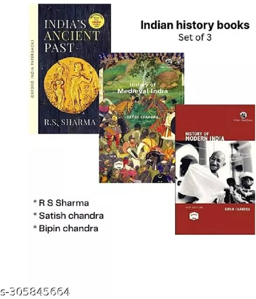 Combo of 3 History Books in ENGLISH ( Modern , Medieval, Ancient History ) by Bipin, Satish, and RS Sharma (PACK OF 3)