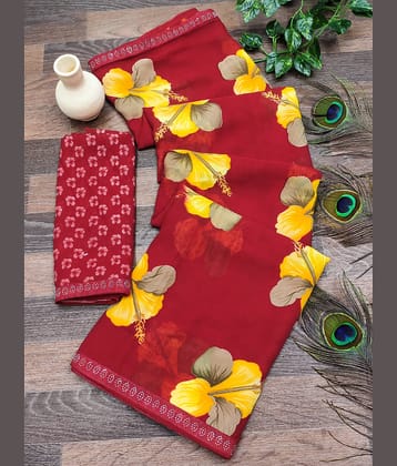 ANAND SAREES Georgette Embellished Chanderi saree With Unstitched Blouse Piece ( Red )