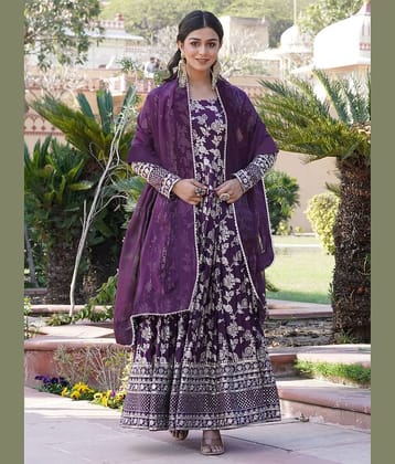 kedar fab Purple Anarkali Silk Blend Women's Stitched Ethnic Gown ( Pack of 1 )