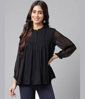Janasya Women's Chiffon A-Line Top ( Black )