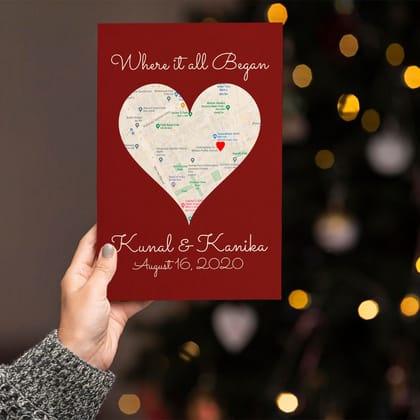 Personalised | Map Heart | Wedding Gift Special-12x8 Inch