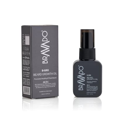 BRAVADO B-Gro Beard Growth Oil | Boost Thicker & Faster Beard Growth | Nourishing & Natural | Strengthens Uneven & Patchy Beard | Non-Sticky & Chemical-Free | Beard Care, Beard Thickening | 30ml