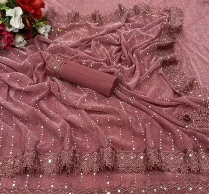 Charming Rose Pink Designer Net Saree with Sequins and Lace Border