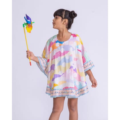 Girls Kaftan Poncho Top| Pastel Polka-1-2Y