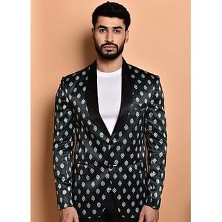 PrintCultr Men Printed Single Breasted Casual Blazer (Green)