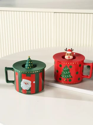 Christmas Ceramic Cup With Silicon lid- 1 pc- Christmas Ceramic Cup With Silicon lid- 1 pc-