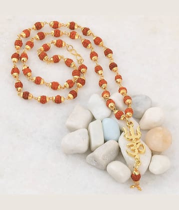 SILVER SHINE Gold Plated  Traditional Rudraksh Mala Om Trishul Pendant for Men and Women