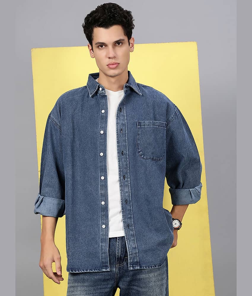 VOGATI Denim Oversized Fit Dyed Full Sleeves Men's Casual Shirt - Blue ( Pack of 1 )