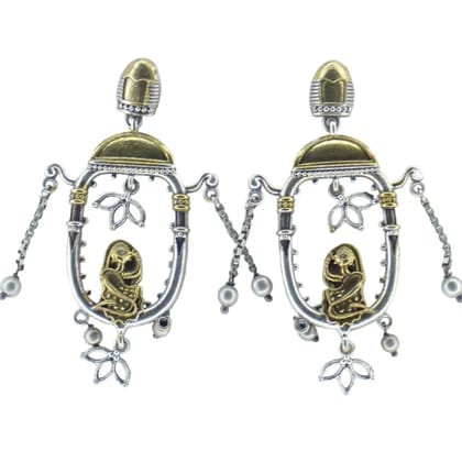 Silver Oxidized Dual Tone Tribal Bohemian Dangling Earrings