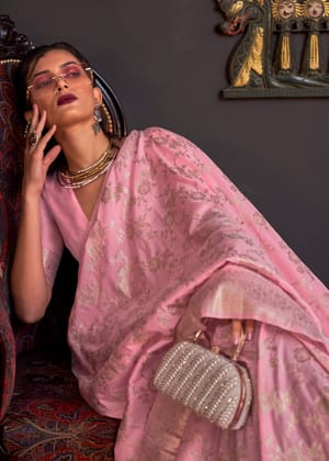 French Pink Banarasi Katan Silk Saree