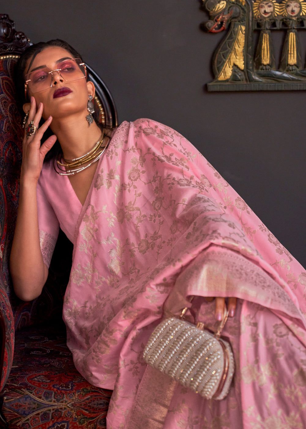 French Pink Banarasi Katan Silk Saree