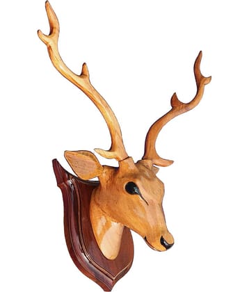 Bankura Traditional Art Center Wood Deer Head Handicrafts Wall Sculpture Brown - Pack of 1