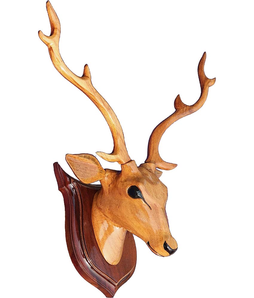 Bankura Traditional Art Center Wood Deer Head Handicrafts Wall Sculpture Brown - Pack of 1