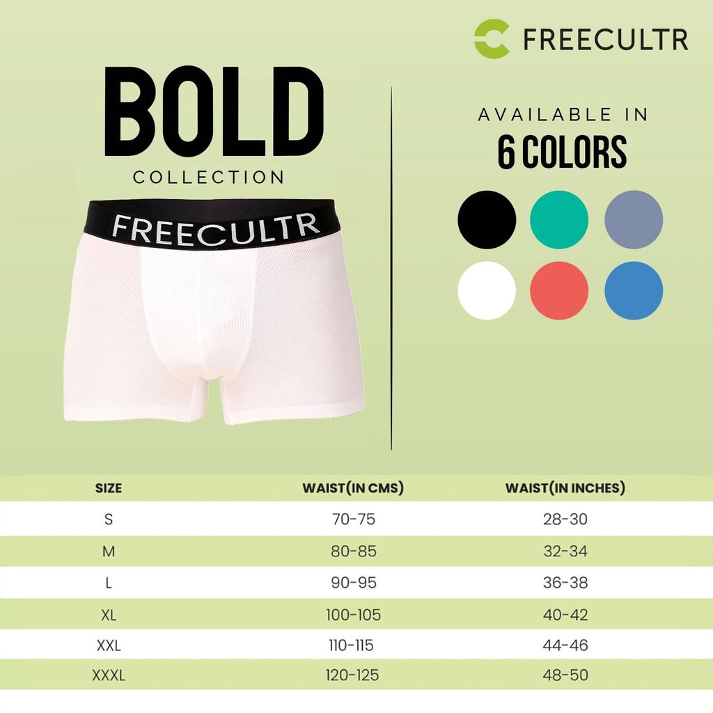 Freecultr Men's Underwear Organic Cotton (Ultrasoft Waistband) Premium Snug-Fit Trunk Pack of 1-White