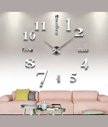Circular Acrylic DIY Creative 3D Stickers Analog Wall Clock (Silver) (60 x 60cms)