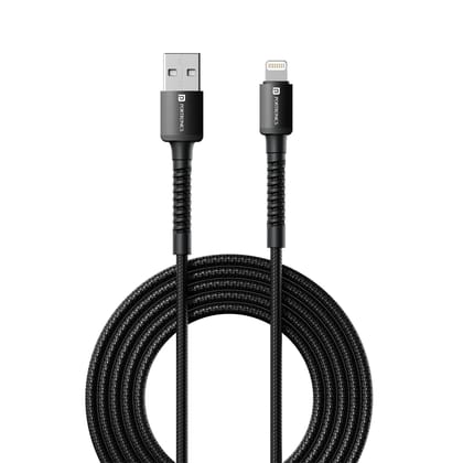 Portronics Konnect X 3A Unbreakable Nylon Braided USB to 8 Pin Fast Charging Cable (Black)
