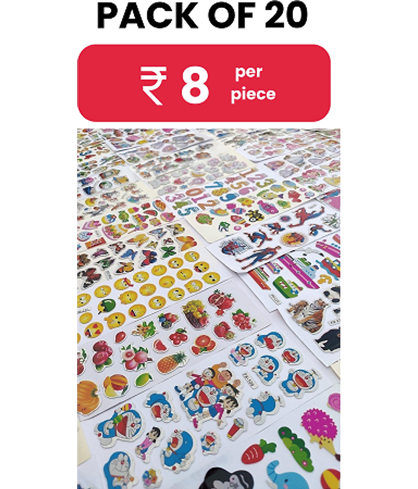 Eclet Cartoon Puffy 3D PVC Cute Mix Stickers Funny for Kids On Gifts (20 Sheet), Removable