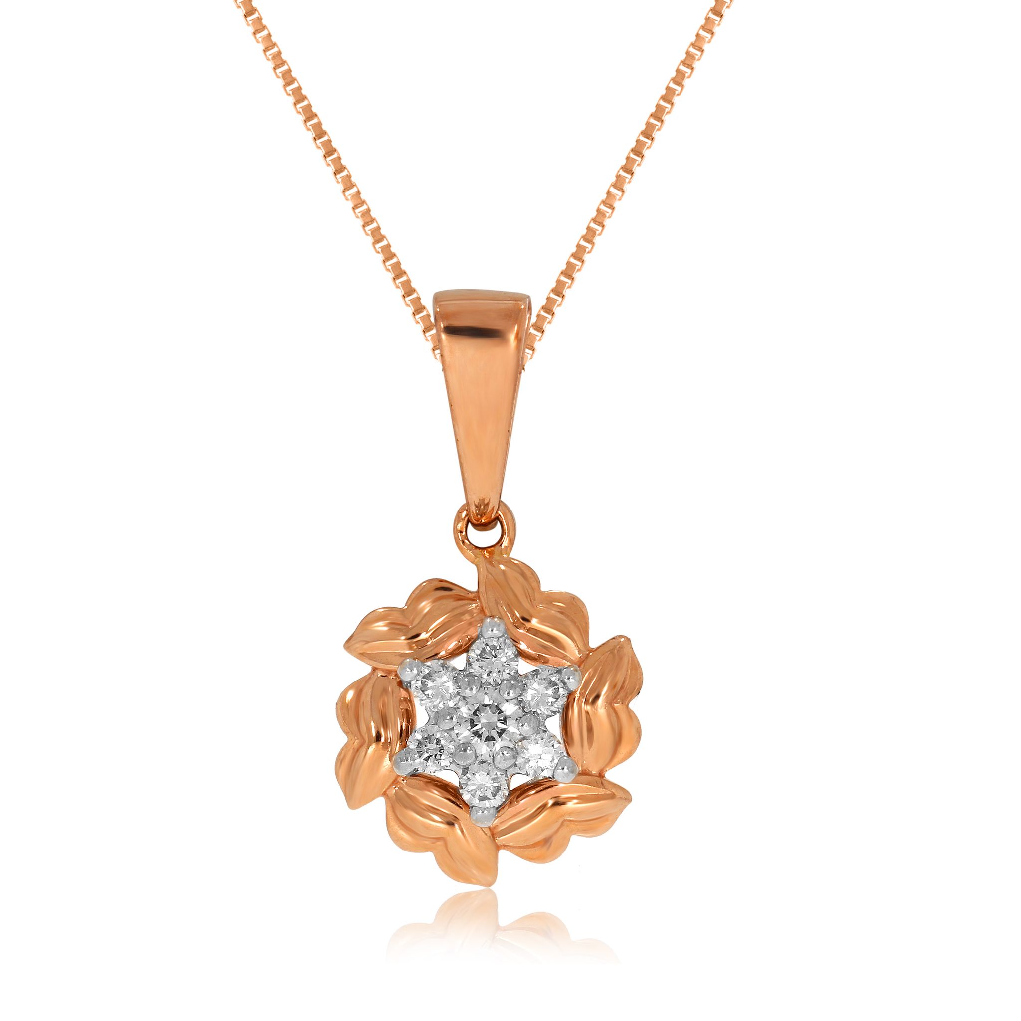 Senco Gold Auspicious Flower Diamond Pendant (2 gram / 0.19 Ct / GH-VS / 14K Rose Gold)