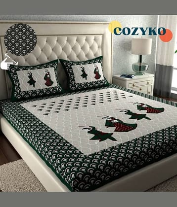 COZYKO Cotton 1 Double Bedsheet with 2 Pillow Covers ( Green )