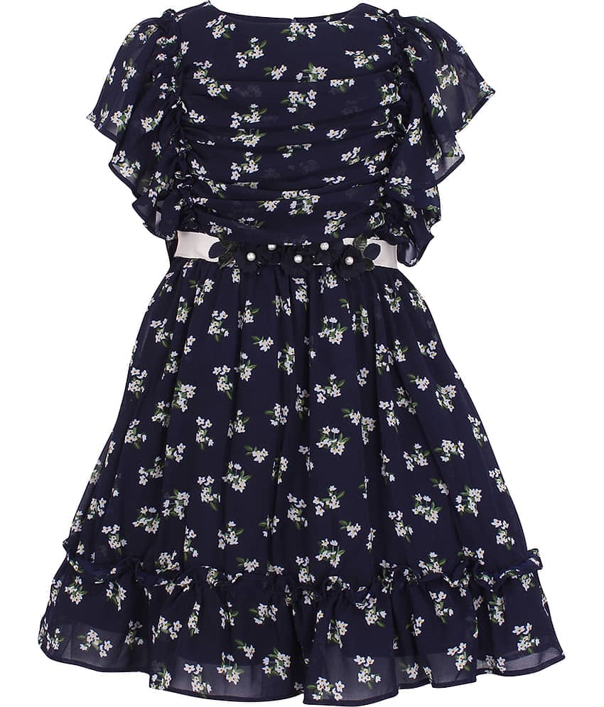 Cutecumber Georgette Fit And Flare Dress For Girls ( Pack of 1 , Navy )