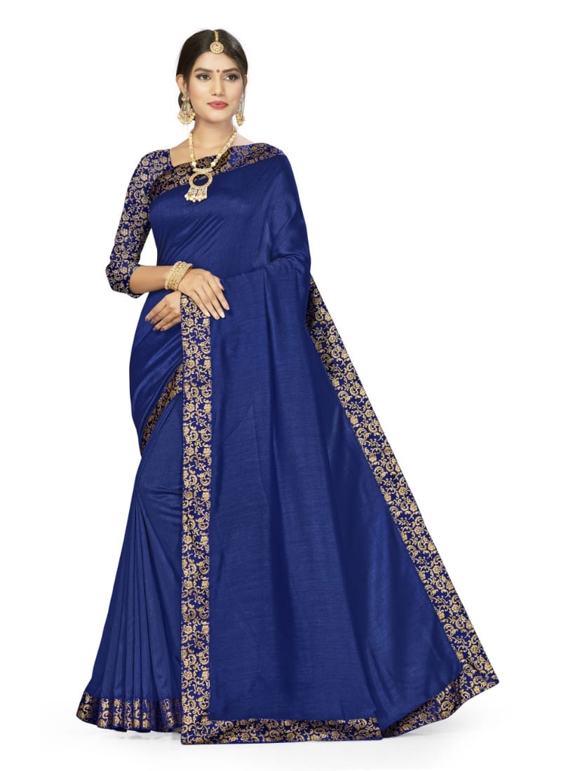 Generic Women's Silk Blend Saree (Neavy Blue, 5-6 Mtr)