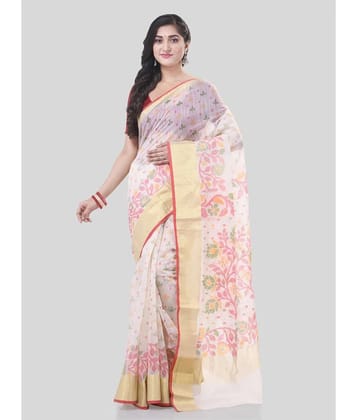 Desh Bidesh Cotton Blend Self Design Saree With Blouse Piece - White ( Pack of 1 ) - White