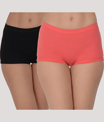 Leading Lady Pack of 2 Cotton Solid Women's Boy Shorts ( Orange )