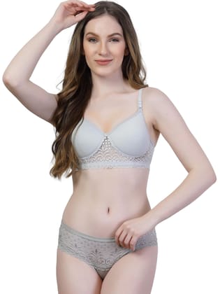 ADORNSTAR Women Designer Grey Lace Lingerie Set | Non Wired Non Padded Full Coverage Bra with Hipster Panty Soft Fabric and Adjustable Straps Comfortable Innerwear for Women ADORNSTAR Women Designer Grey Lace Lingerie Set | Non Wired Non Padded Full Coverage Bra with Hipster Panty Soft Fabric and Adjustable Straps Comfortable Innerwear for Women