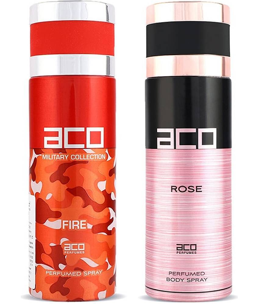 Aco Set of 2 Deodorant Body Spray, Fire For Men & Rose For Women, 200ml Each