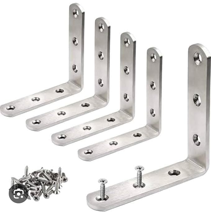 ADISON 25-Pack 2cm x 2cm Right Angle Brackets, Standard Wall Mounting, Stainless Steel Heavy Duty Shelf Supporter Brackets Pack of 25 Stainless Steel 2 CM Capacity 10 KG