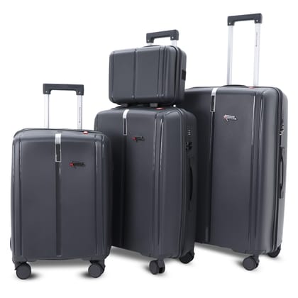 AMERICAN TRAVELLER Tokyo Polypropylene 4-Piece Luggage Trolley Bag Set | TSA-Type Lock, 360 Spinner Wheels, Durable Hard Shell Suitcase for Travel (4, Dark Grey, Mini,Small,Medium,Large)
