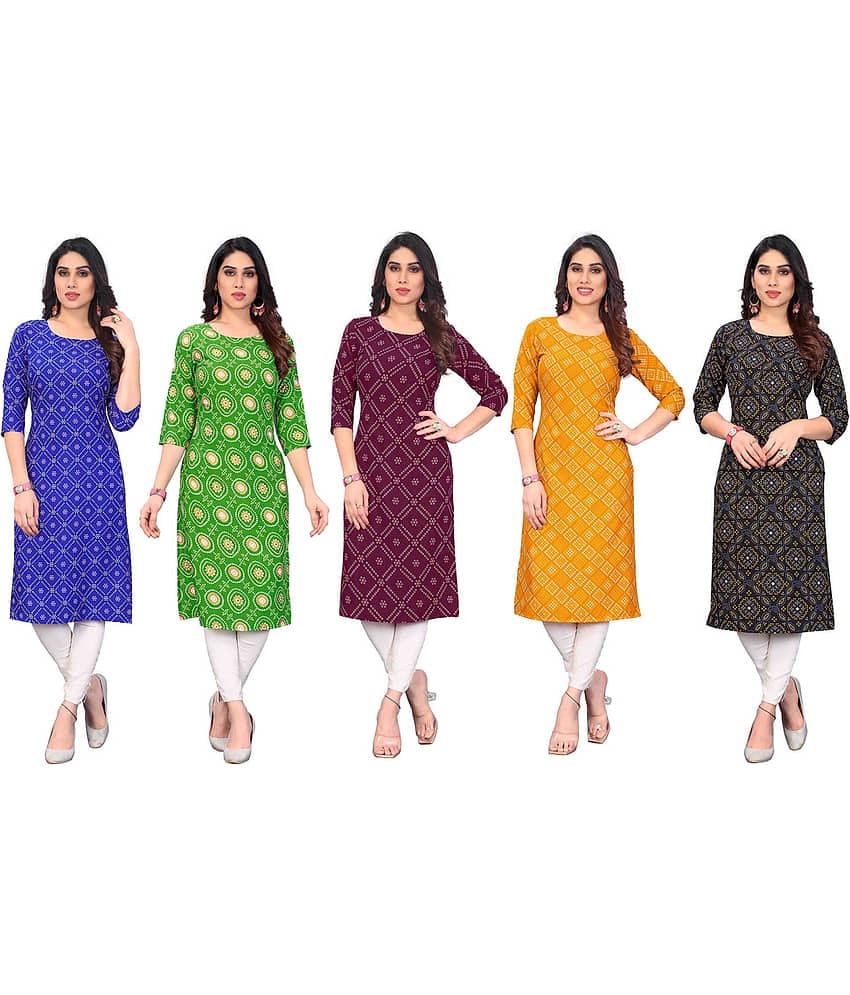 KETAKI FASHION Crepe Printed Straight Women's Kurti - Multicolor5 ( Pack of 5 )
