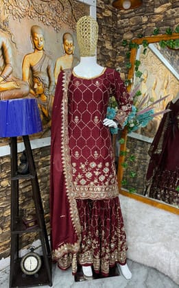 Designer Party Wear Top Plazzo And Dupatta With Real Mirror Work