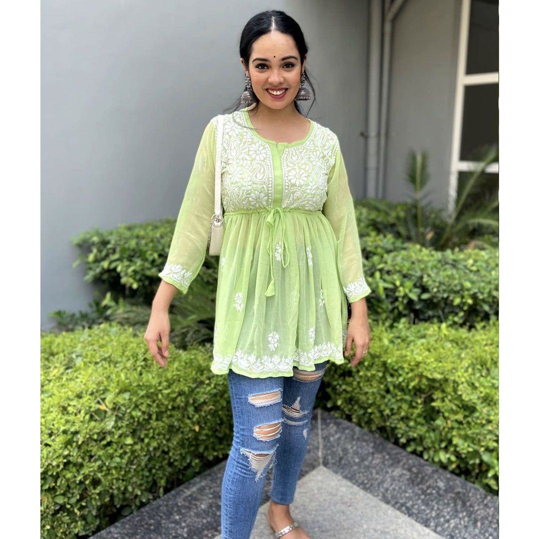 Pista Gorgeous Chickankari Georgette Kurti-S