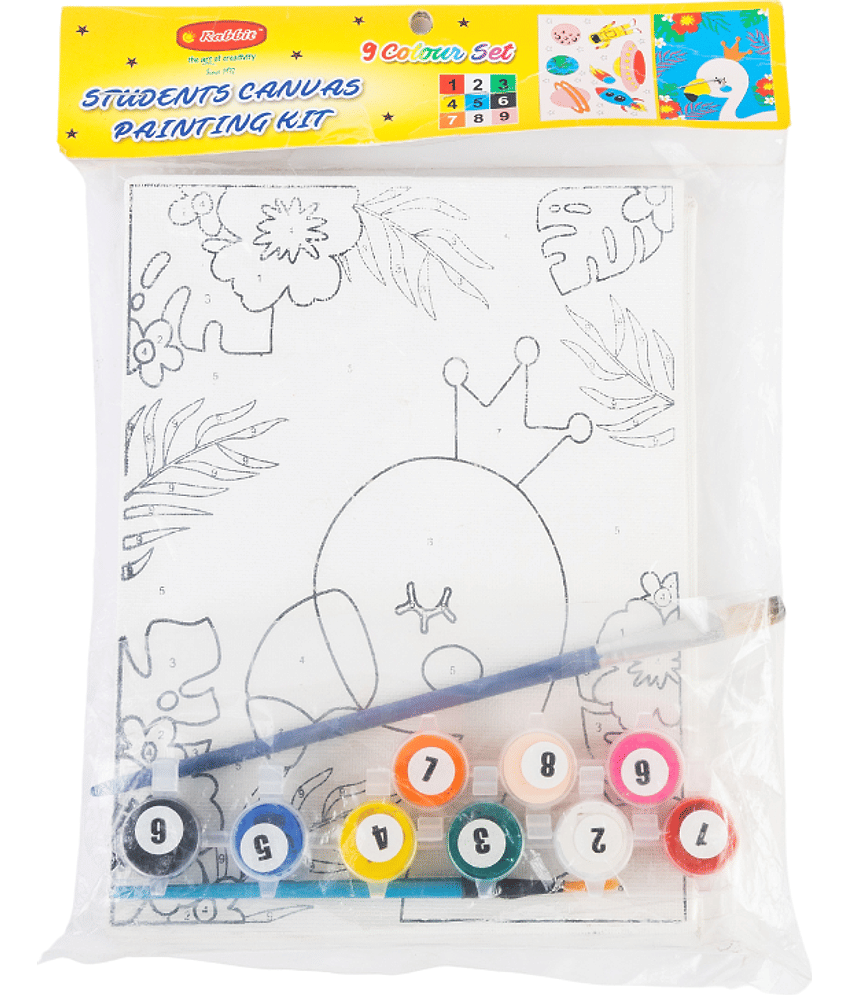 Artiggle Student Canvas Painting kit, Canvas Board 6 * 8' Pack of 2 + 1 Paint Brush + 9 Paint (27ml) 3ml Each + Wooden Easel,Paint by Numbers