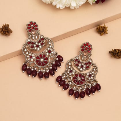 Magenta Color Kundan Earrings-Default Title / Magenta / Alloy With Good Quality Gold Plated