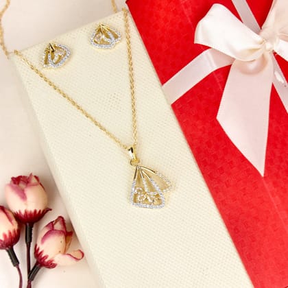 Floral white Diamond Gold Pendant Set - SIA446800